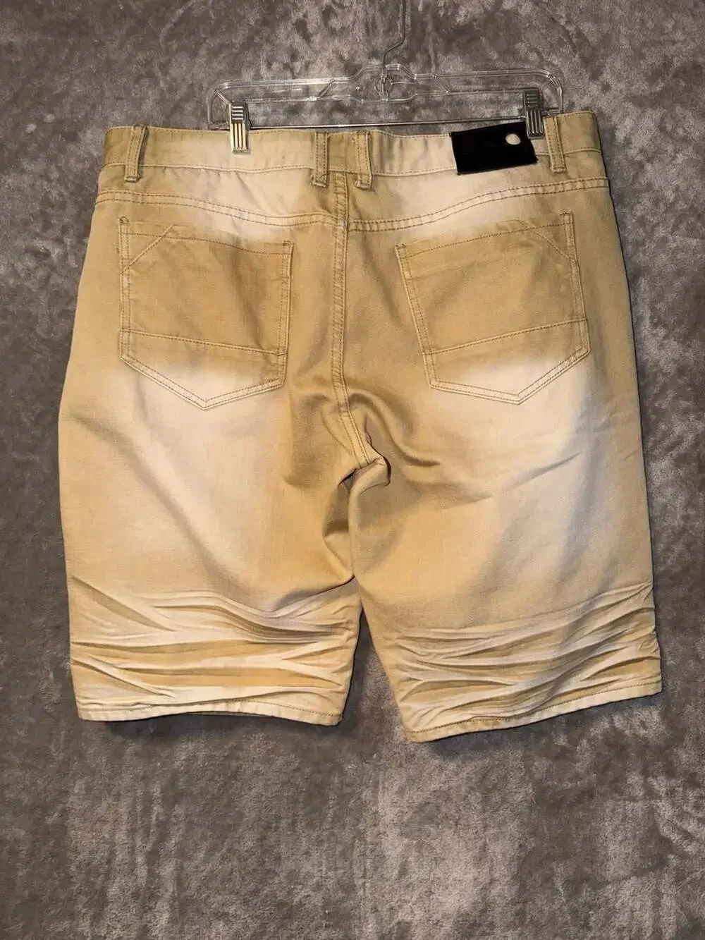 Beat & Rhythm Biker Denim Shorts Khaki with Pleated Panels and Zipper Accents